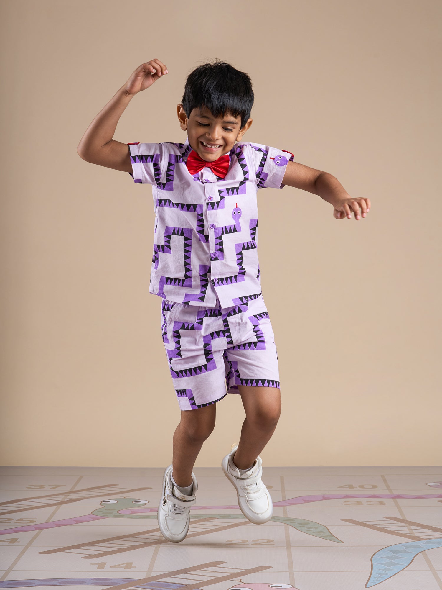 Board game inspired Boys Purple Table Print Shirt and Boxer Set