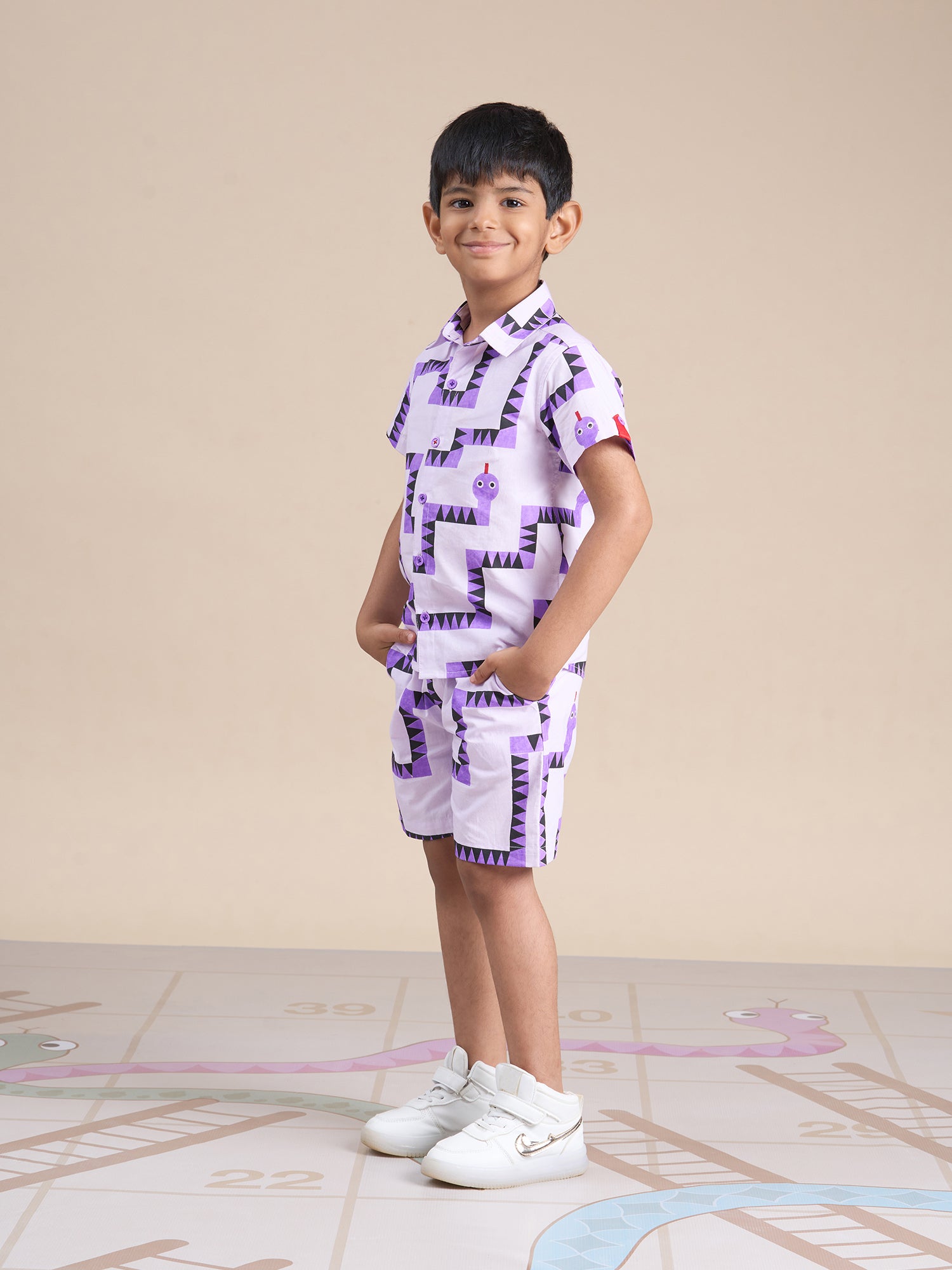 Board game inspired Boys Purple Table Print Shirt and Boxer Set