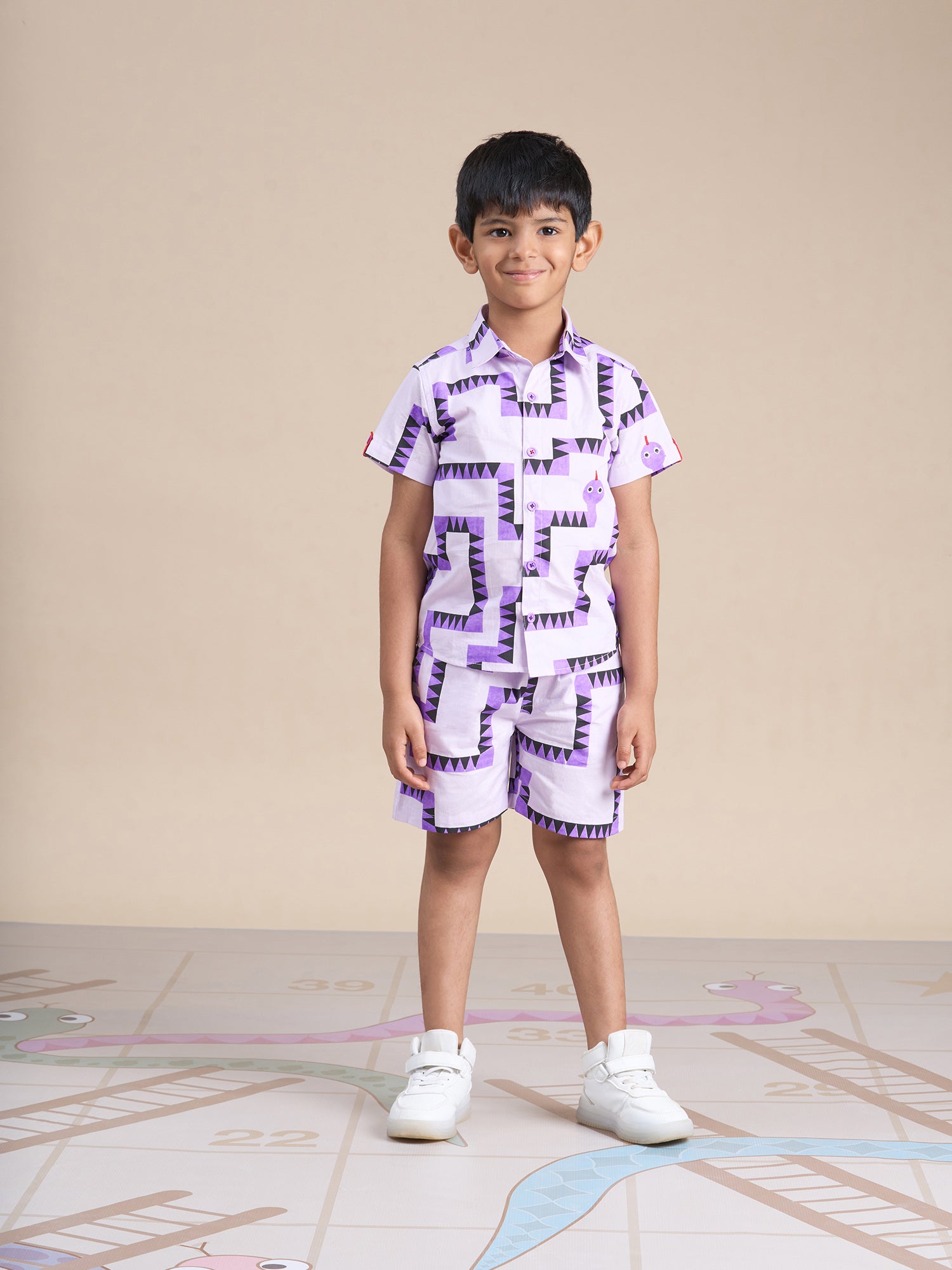 Board game inspired Boys Purple Table Print Shirt and Boxer Set
