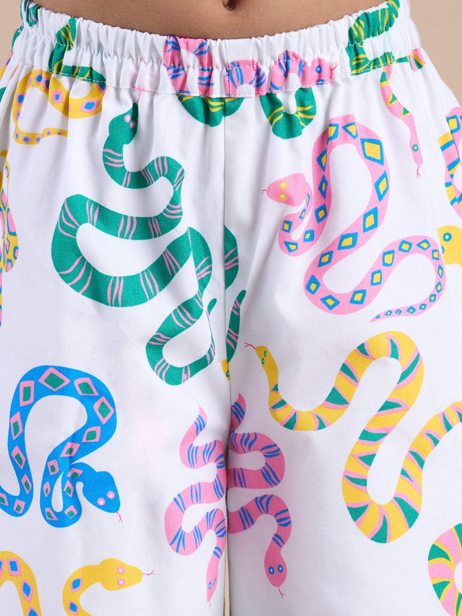 Board game inspired Girls Blue Shirt and Multi Color Snake Print Pant Set