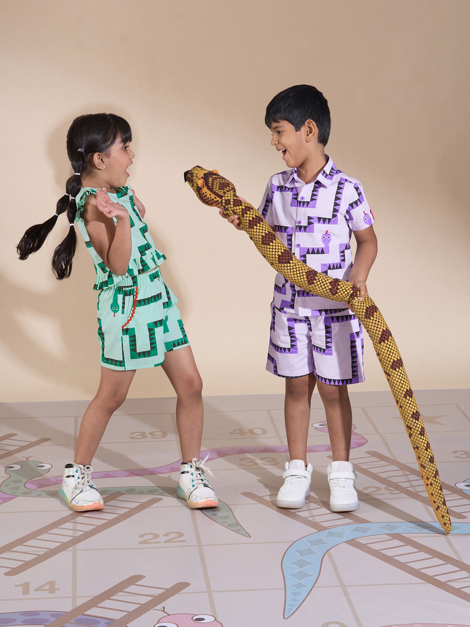 Board game inspired Girls Green Table Print Top and Shorts Sets