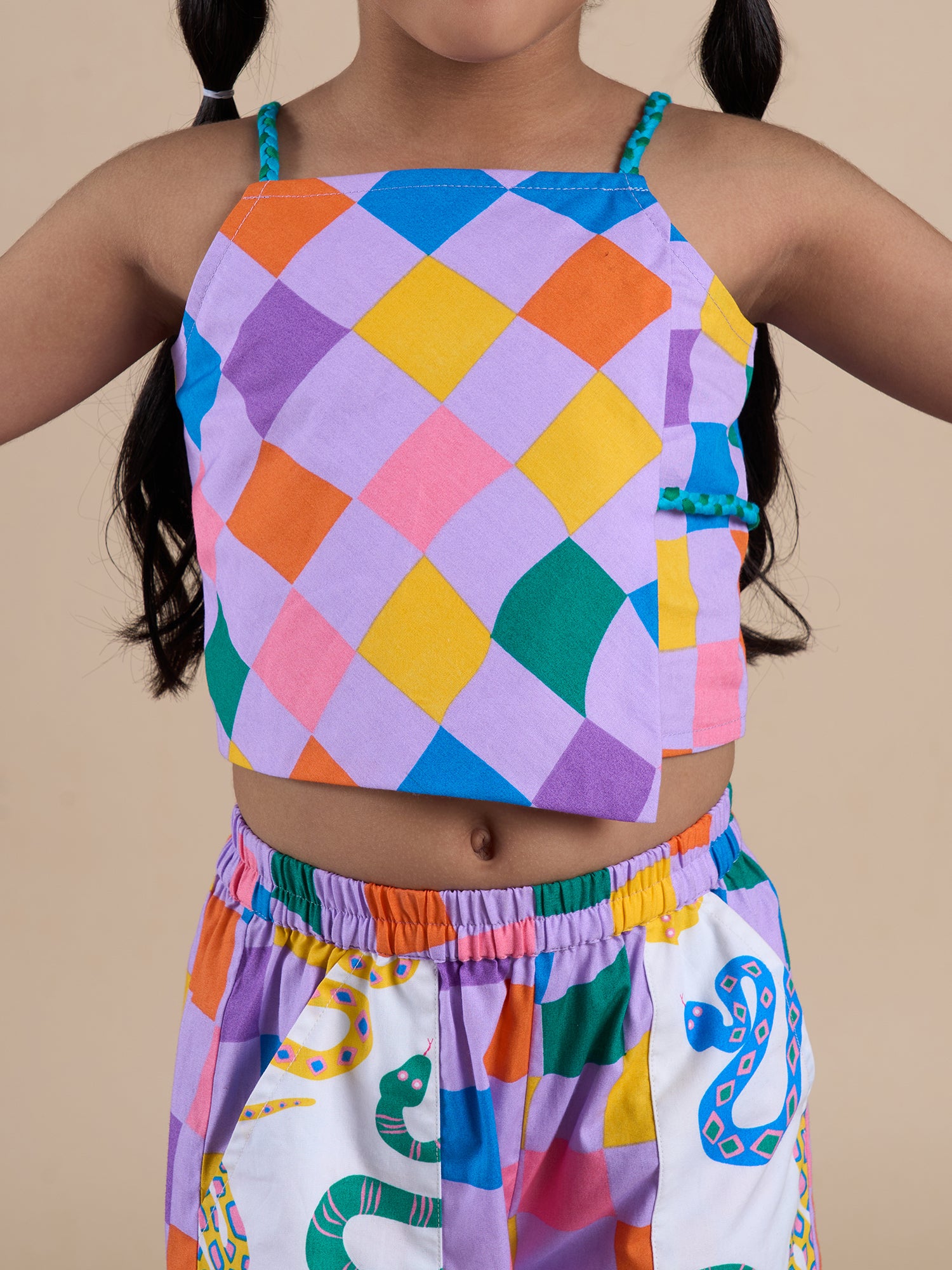 Board game inspired Girls Multi Color Rotary Print Top and Pant Set