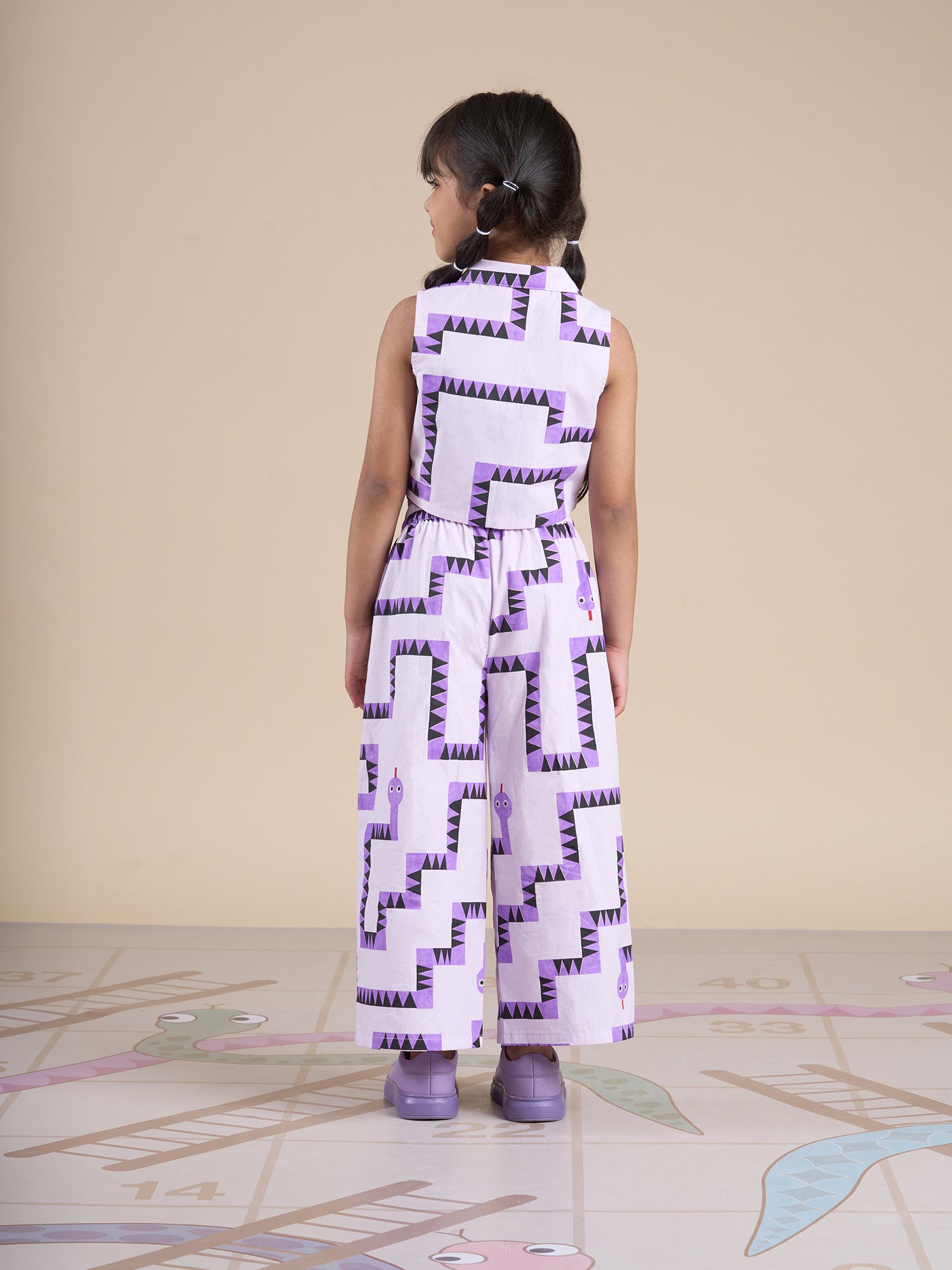 Board game inspired Girls Purple Table Print Top-Bustier and Pant Set