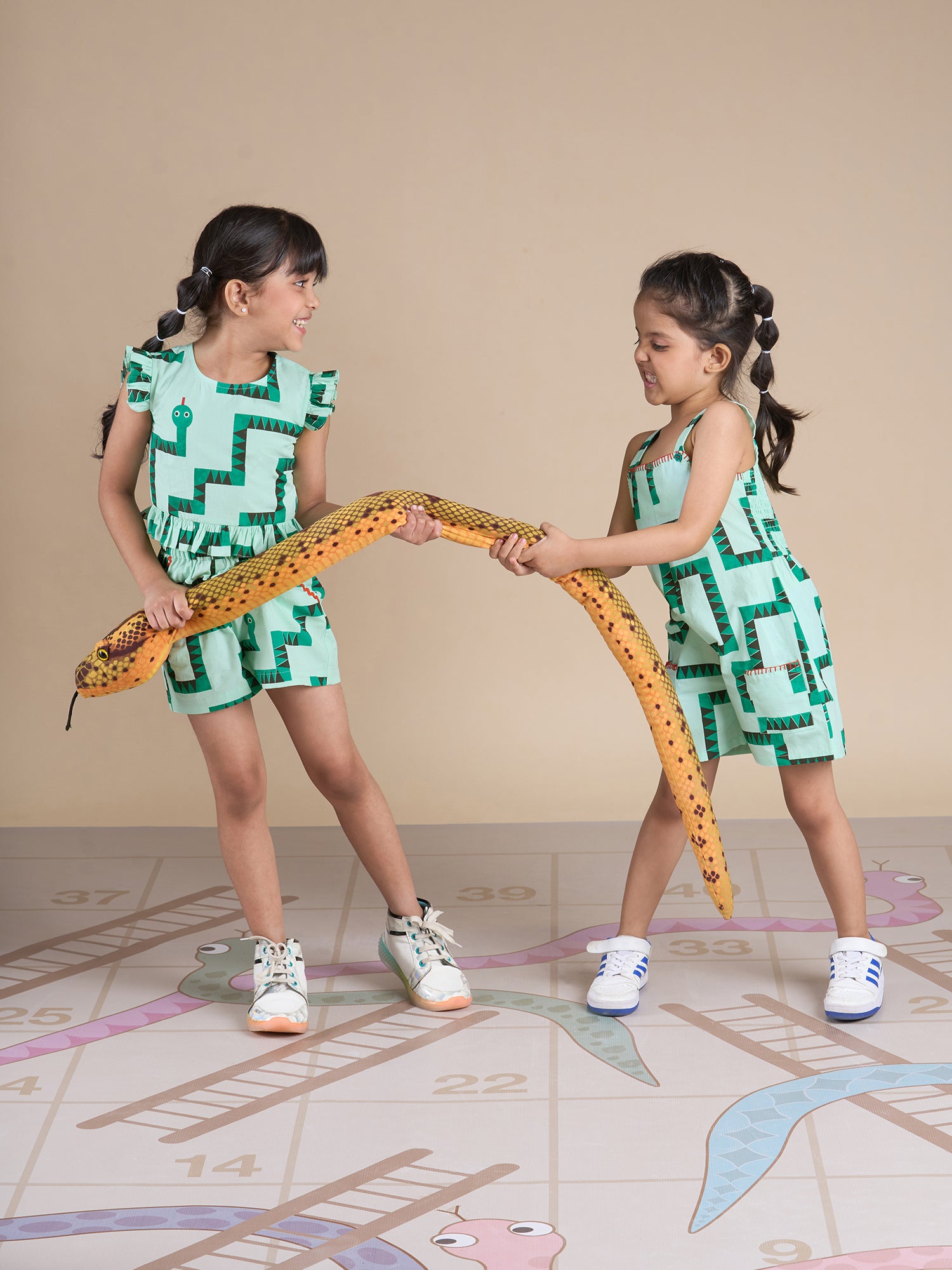 Board game inspired Girls Green Table Print Jumpsuit