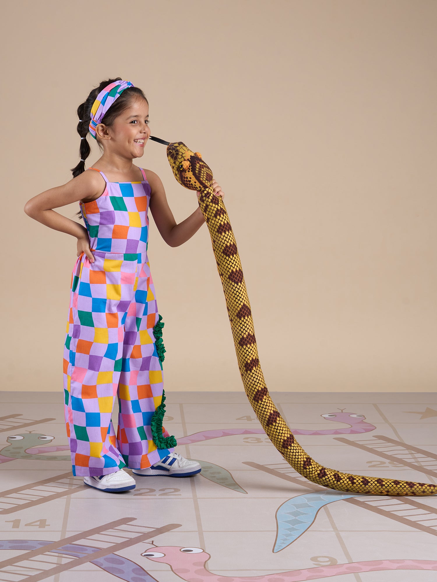 Board game inspired Girls Multi Color Rotary Print Jumpsuit