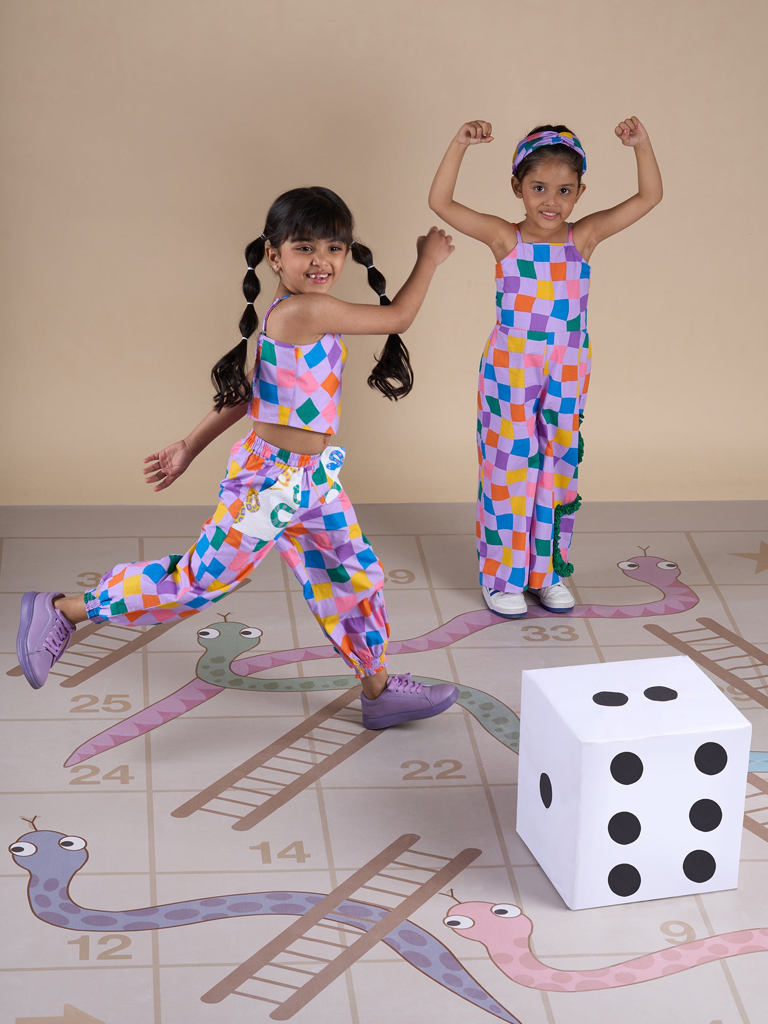 Board game inspired Girls Multi Color Rotary Print Jumpsuit