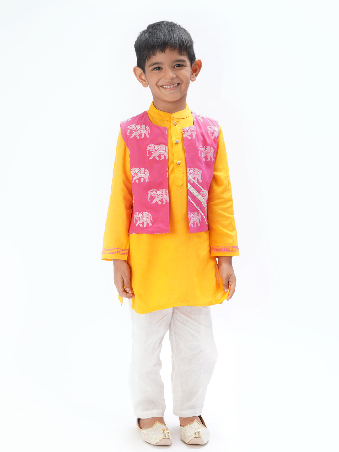 Trunk Tales Boys Yellow Kurta Jacket and pant
