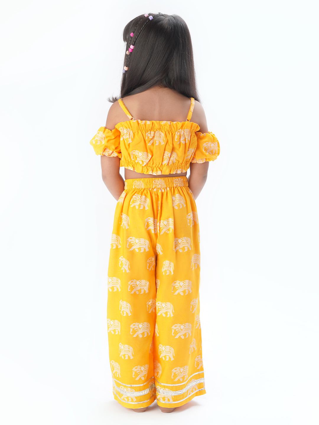 Trunk Tales Girls Yellow Crop Top with Pants Girls Co-ordinate set