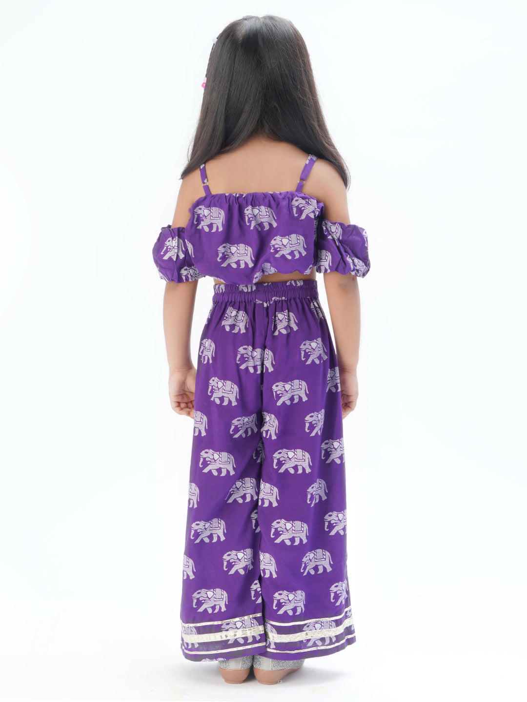 Trunk Tales Girls Purple Crop Top with Pants Girls Co-ordinate set