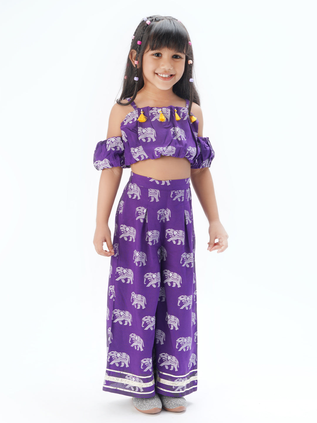 Trunk Tales Girls Purple Crop Top with Pants Girls Co-ordinate set