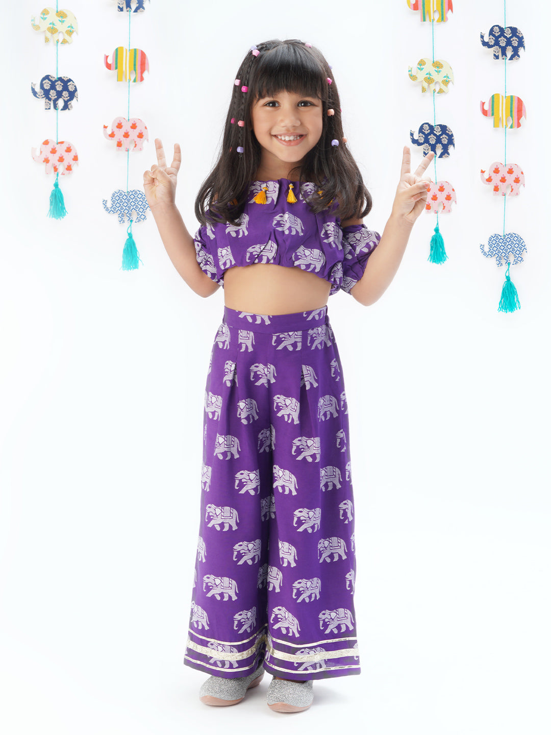 Trunk Tales Girls Purple Crop Top with Pants Girls Co-ordinate set