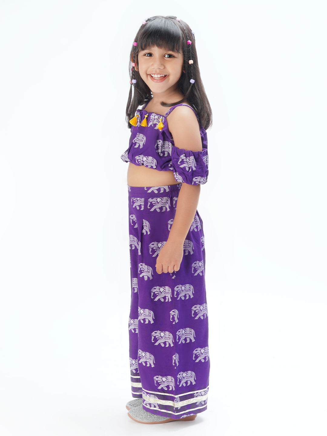 Trunk Tales Girls Purple Crop Top with Pants Girls Co-ordinate set