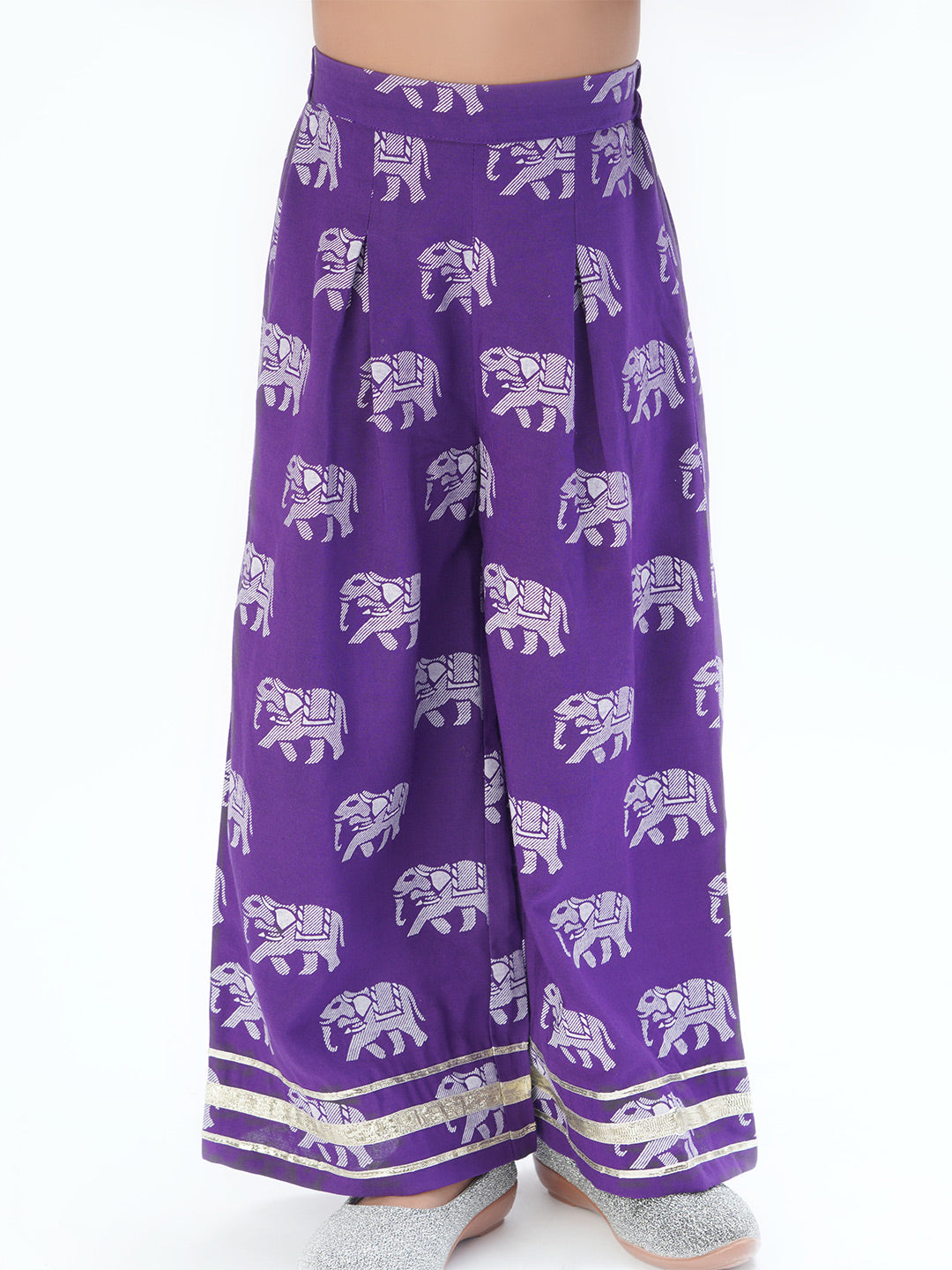 Trunk Tales Girls Purple Crop Top with Pants Girls Co-ordinate set