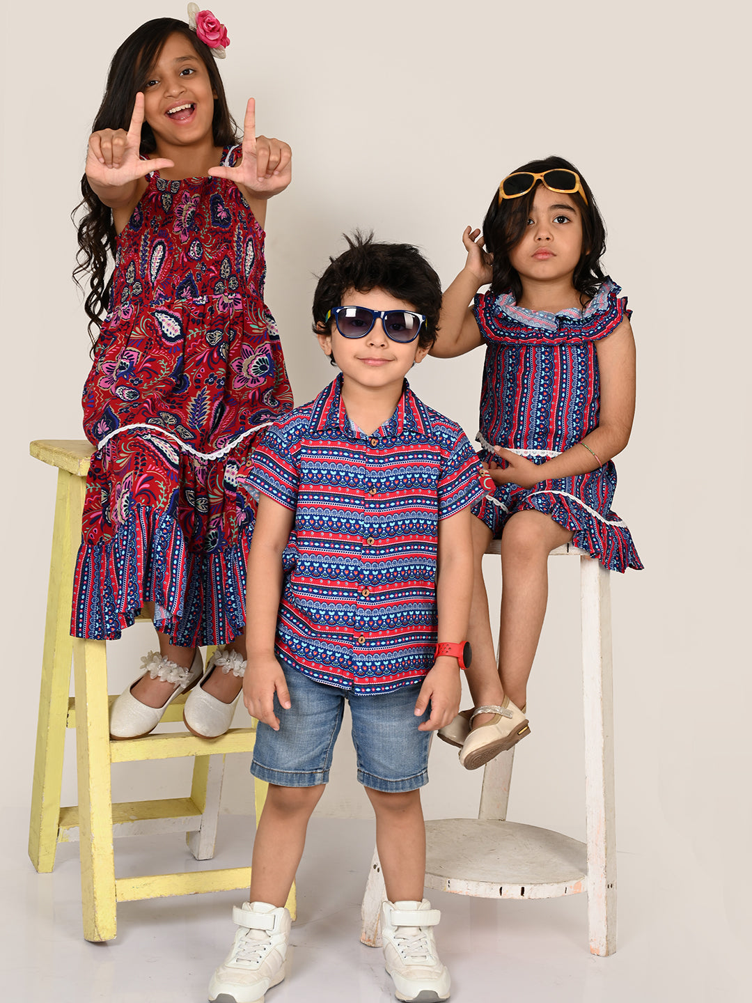 Sassy Boho Girls Blue crop Top with Shorts set from the sibling Collection