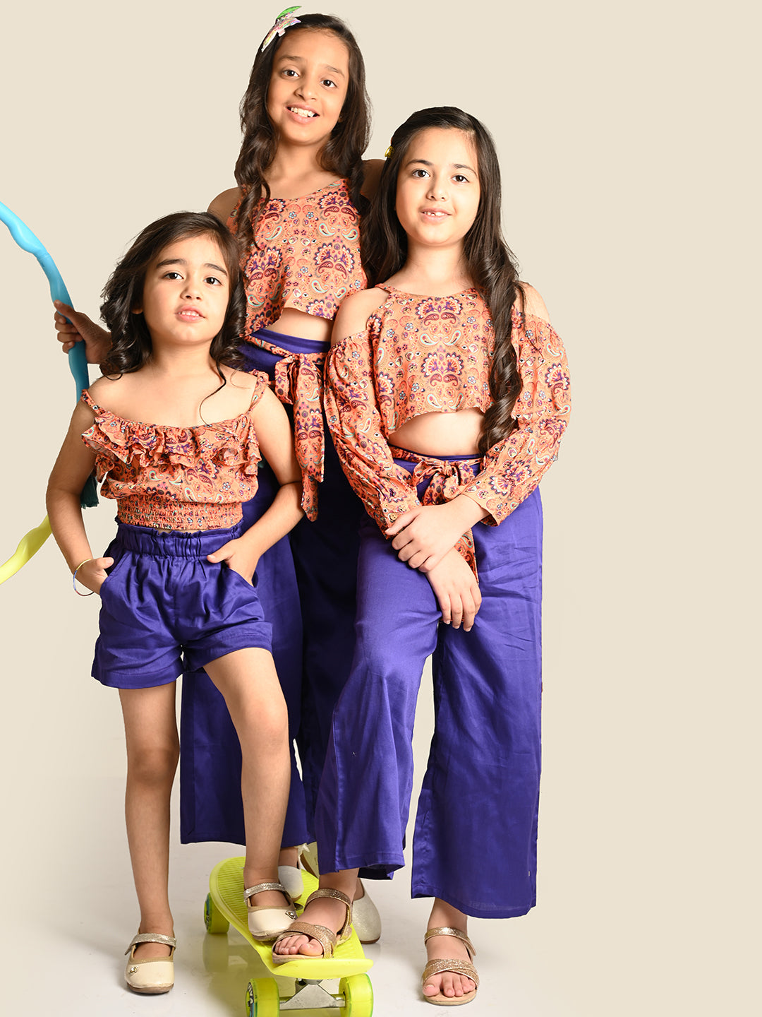 Sassy Boho Girls Orange crop Top with palazzo set from the sibling Collection