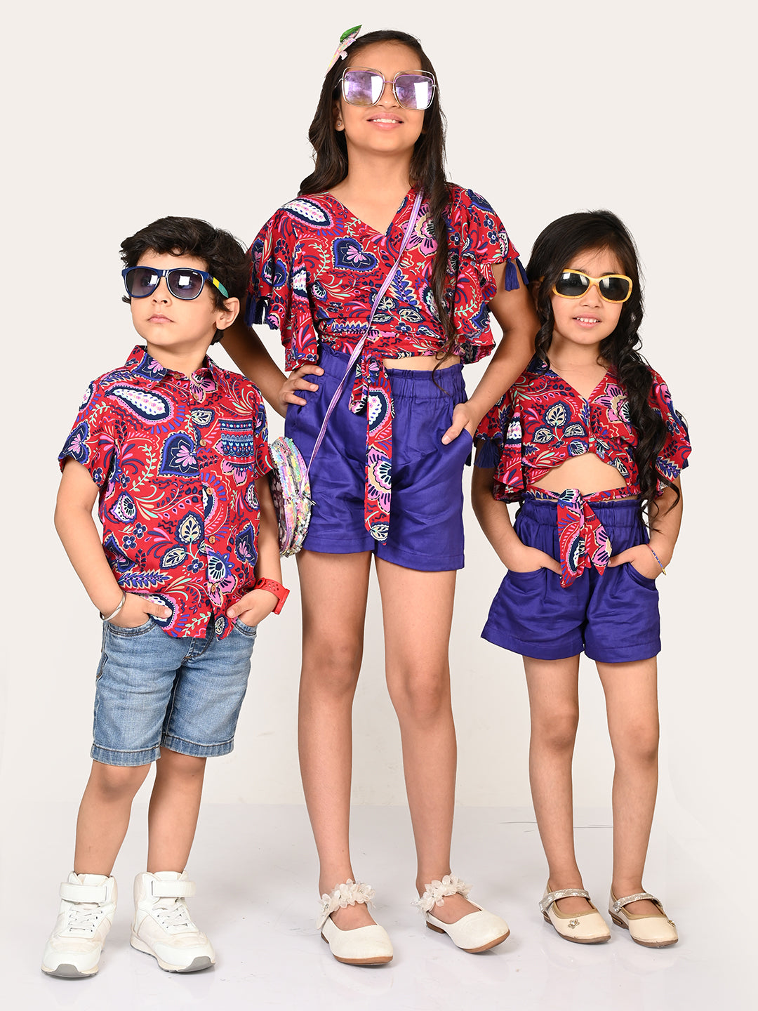 Sassy Boho Girls Purple crop Top with Shorts set from the sibling Collection