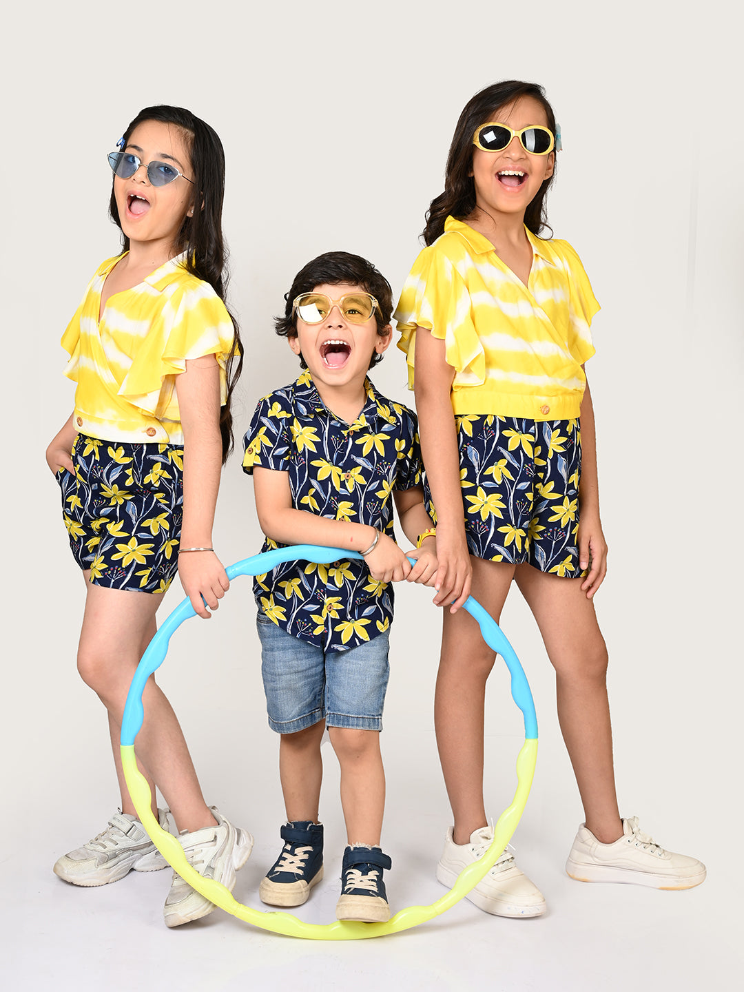 Sassy Boho Girls Yellow crop Top with Shorts set from the sibling Collection