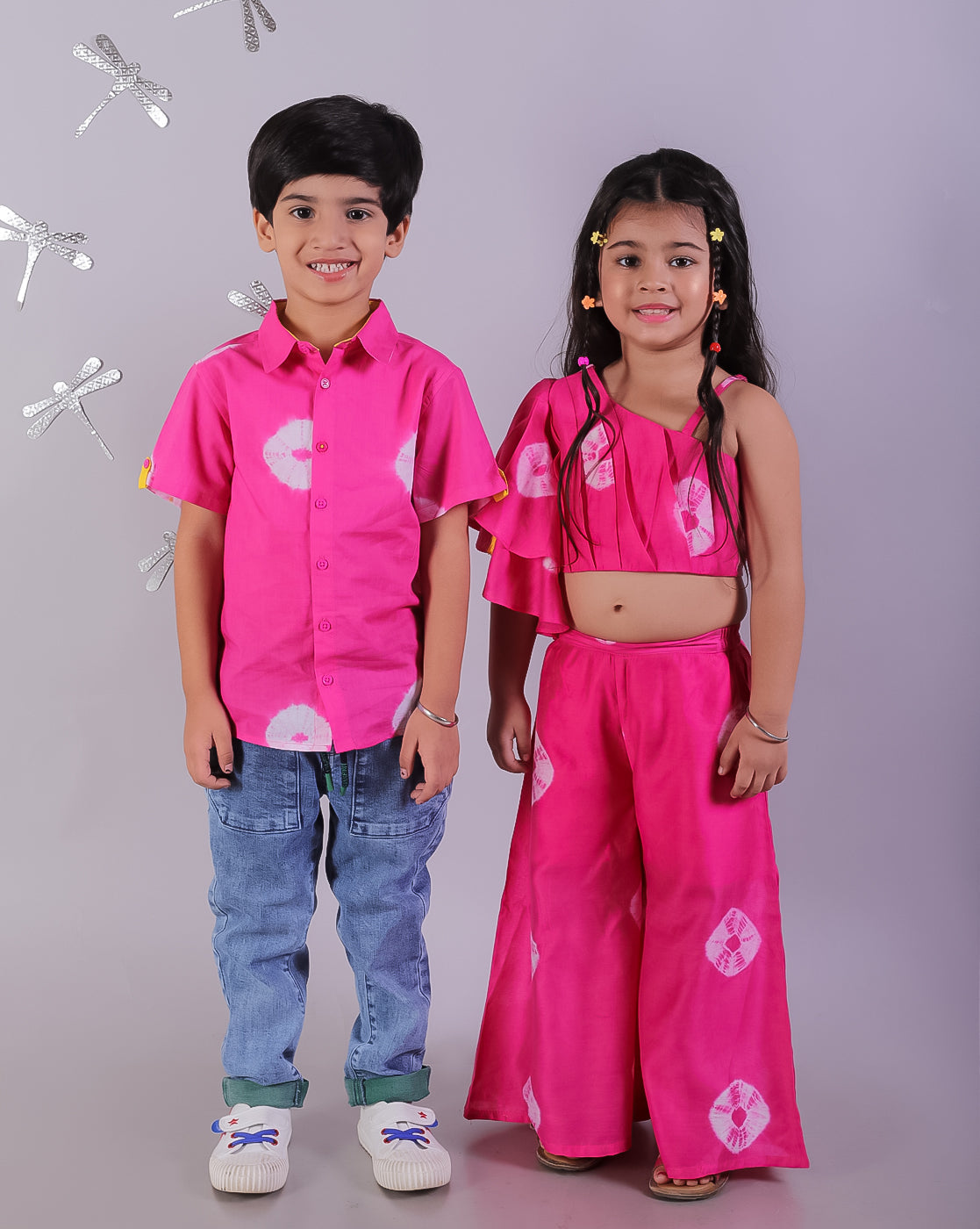 Shibori Print Pink Co-ordinate Set For Girls