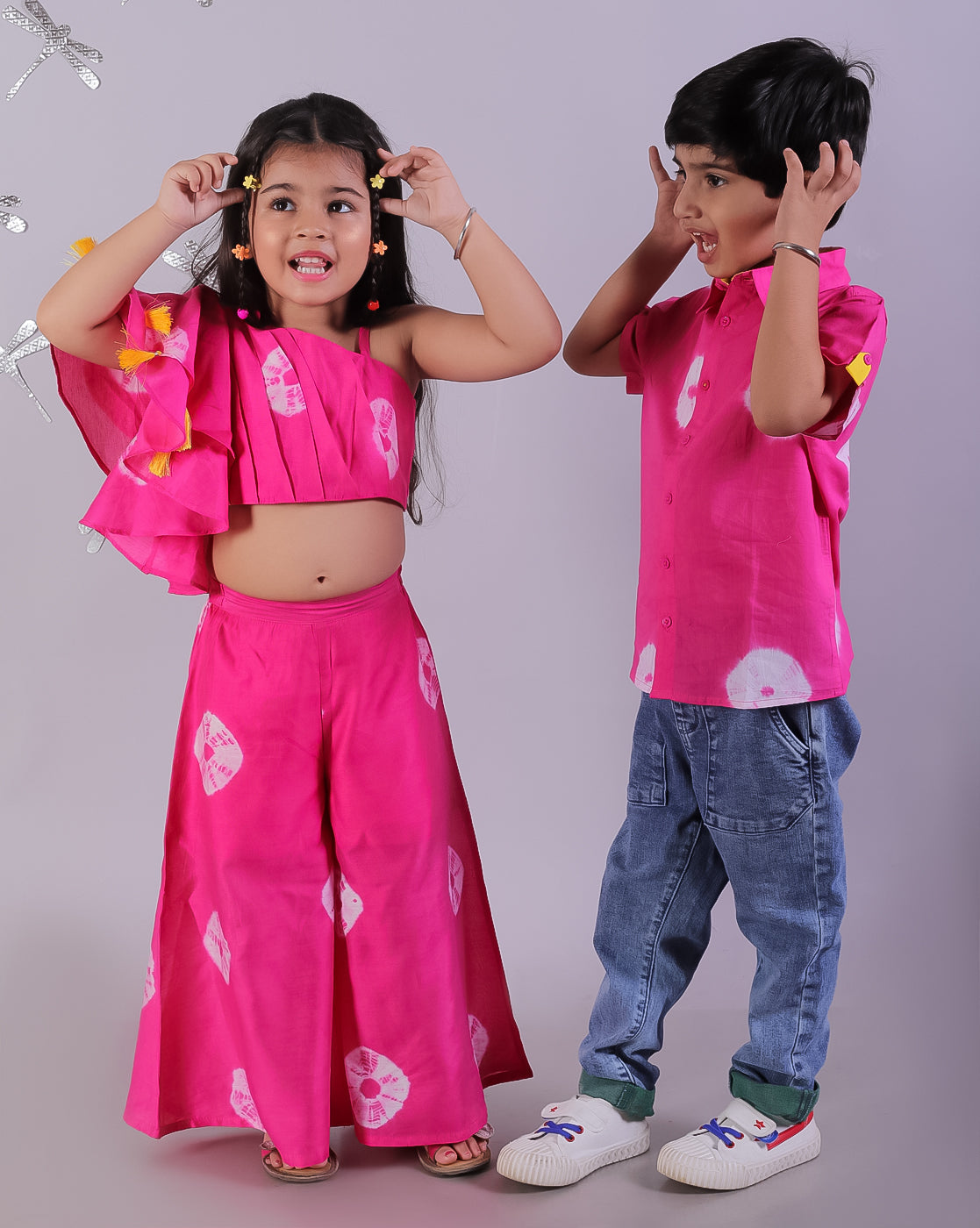 Shibori Print Pink Co-ordinate Set For Girls