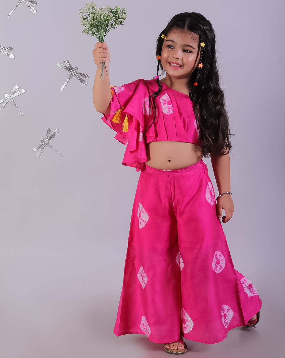 Shibori Print Pink Co-ordinate Set For Girls