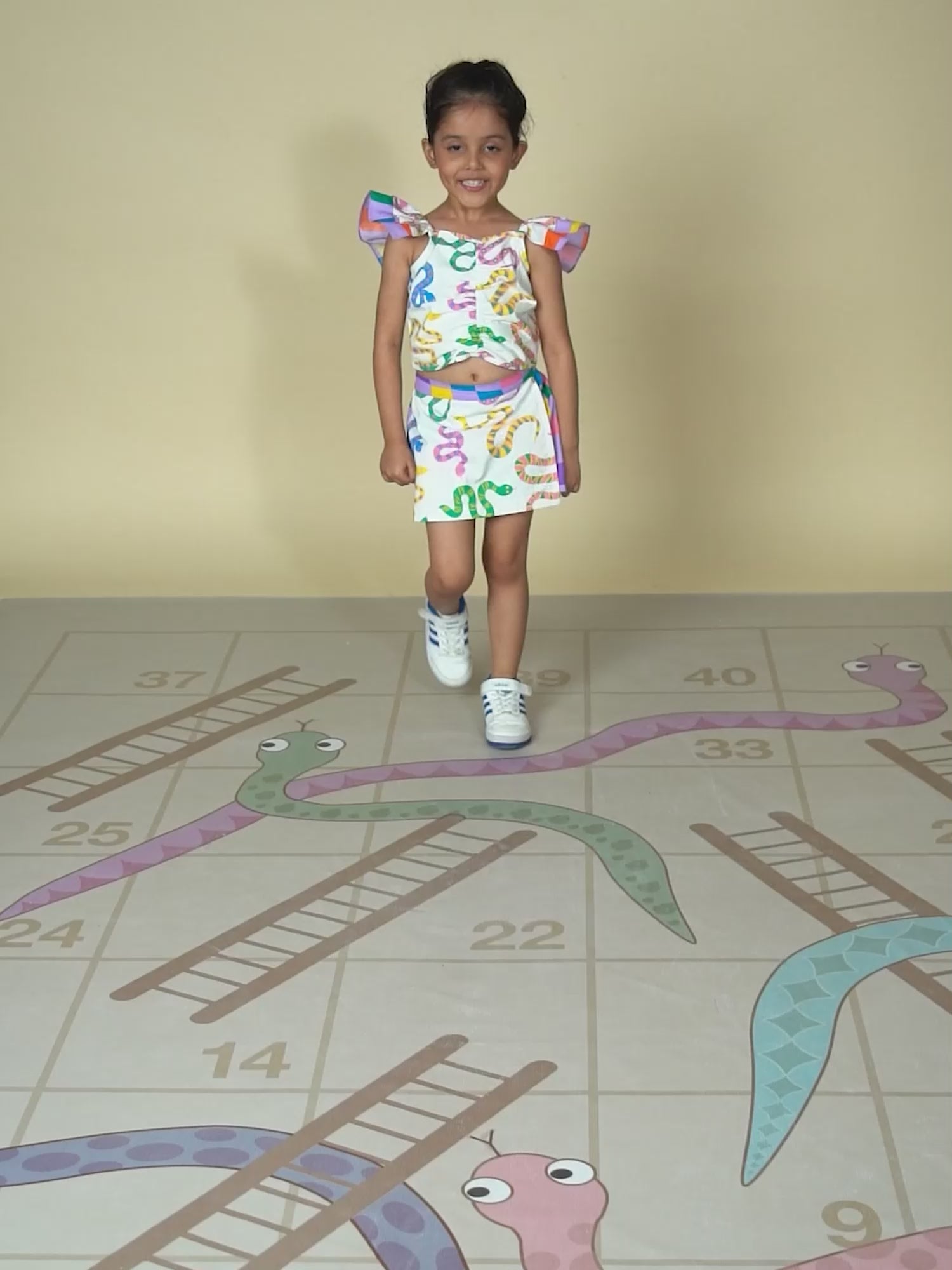 Board game inspired Girls Multi Color Snake Print Top and Shorts Set