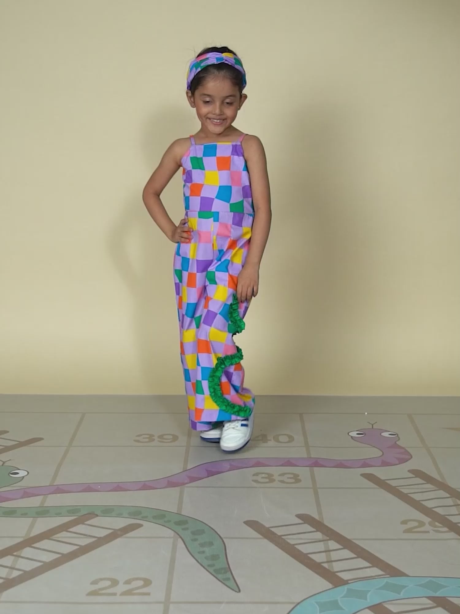 Board game inspired Girls Multi Color Rotary Print Jumpsuit