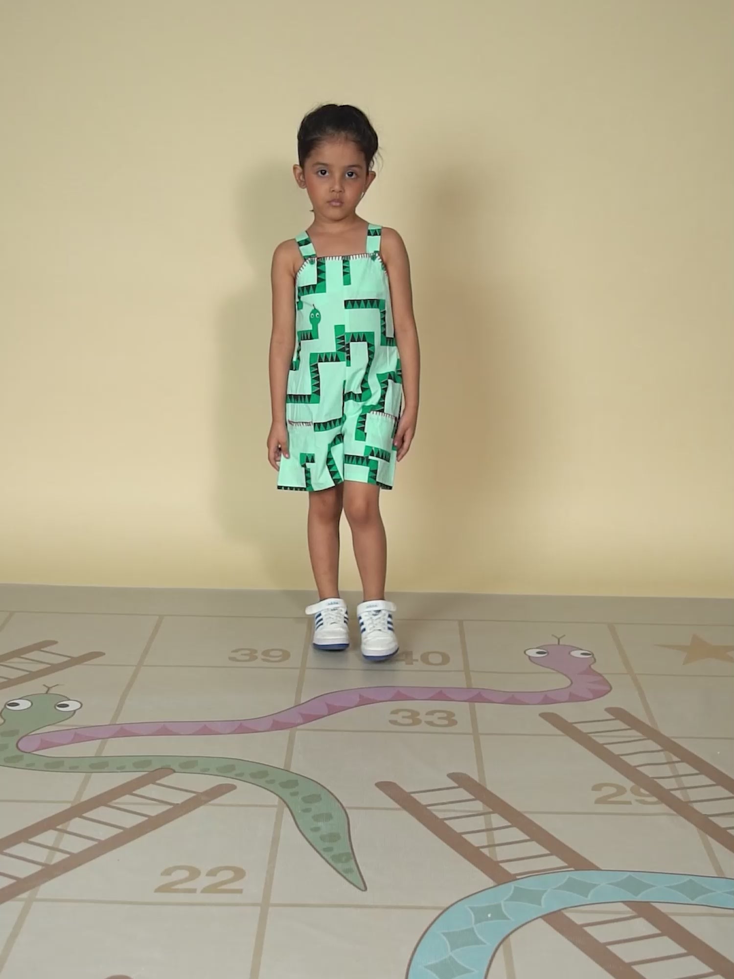 Board game inspired Girls Green Table Print Jumpsuit