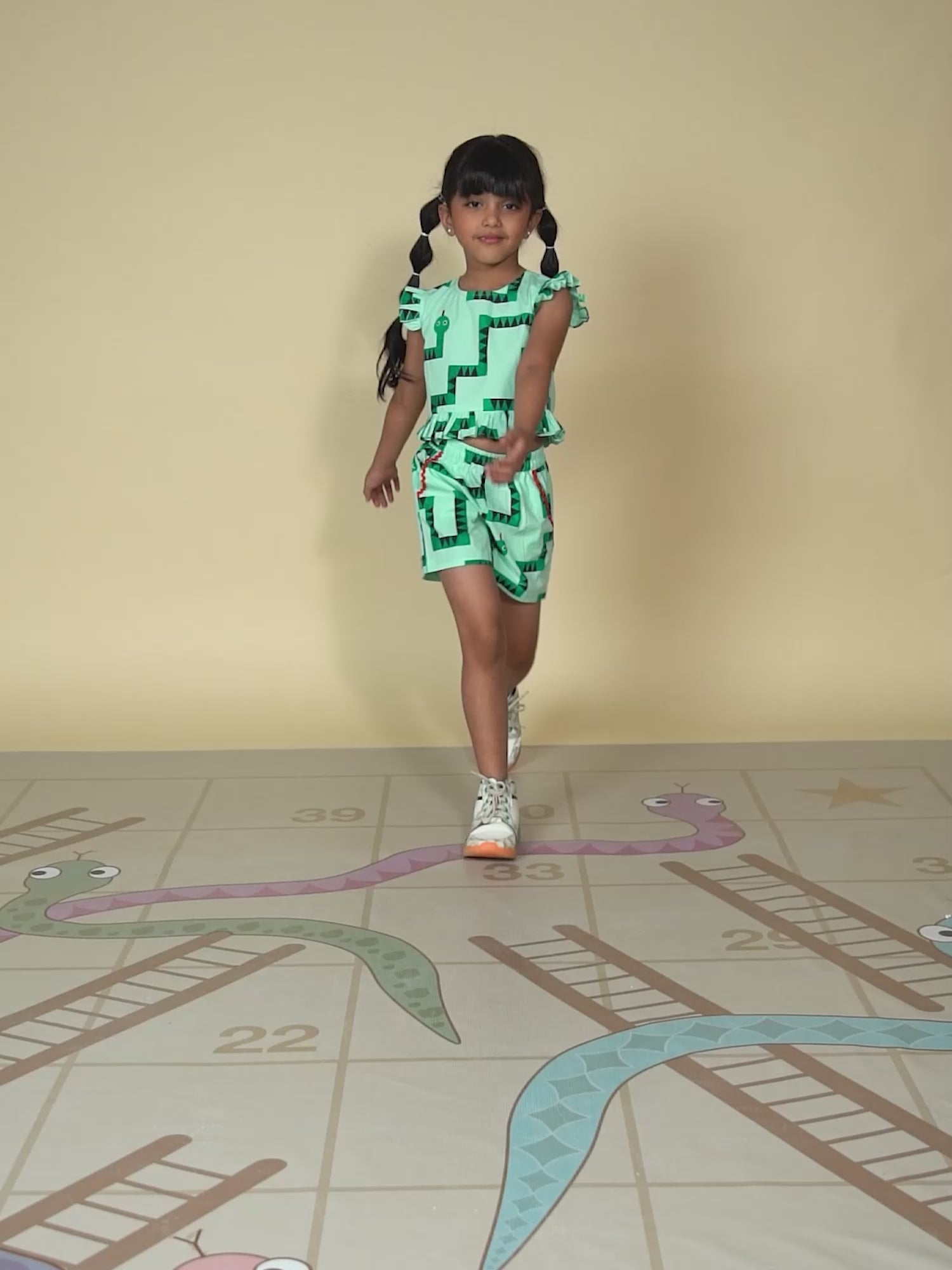 Board game inspired Girls Green Table Print Top and Shorts Sets