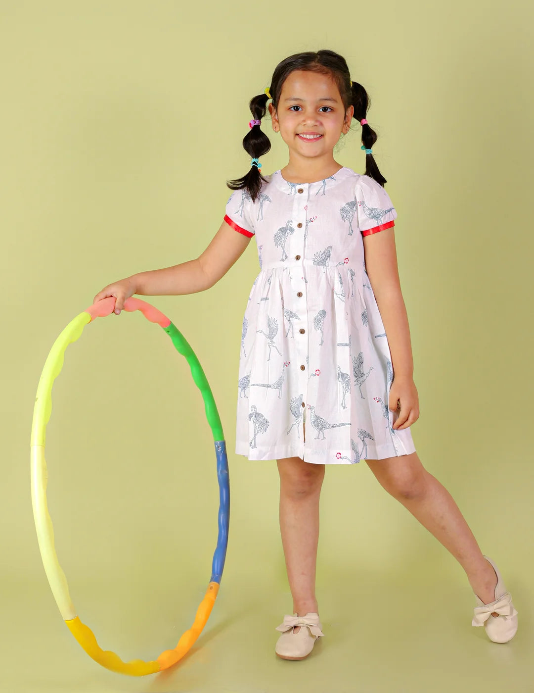 Girls Cotton Dress with wooden buttons