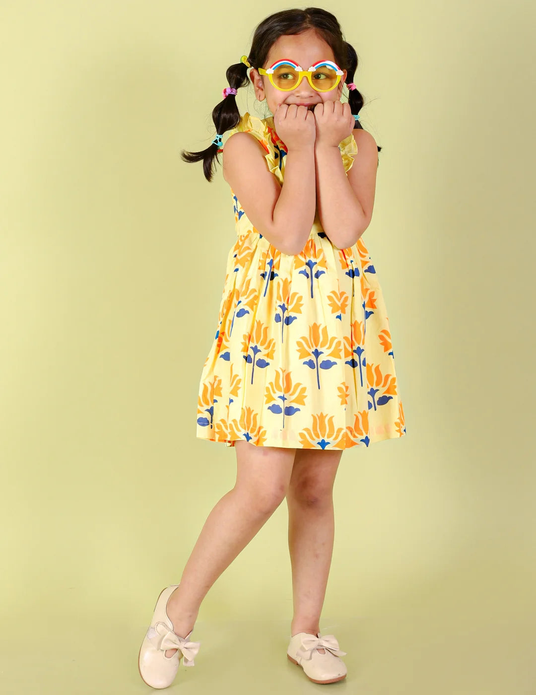 Girls floral print dress with Hakoba Lace Trim