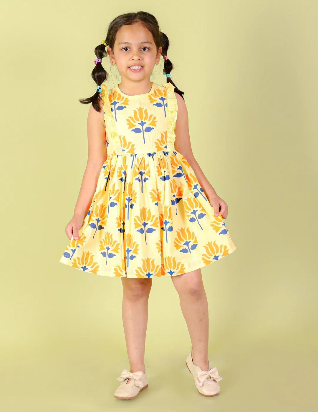 Girls floral print dress with Hakoba Lace Trim