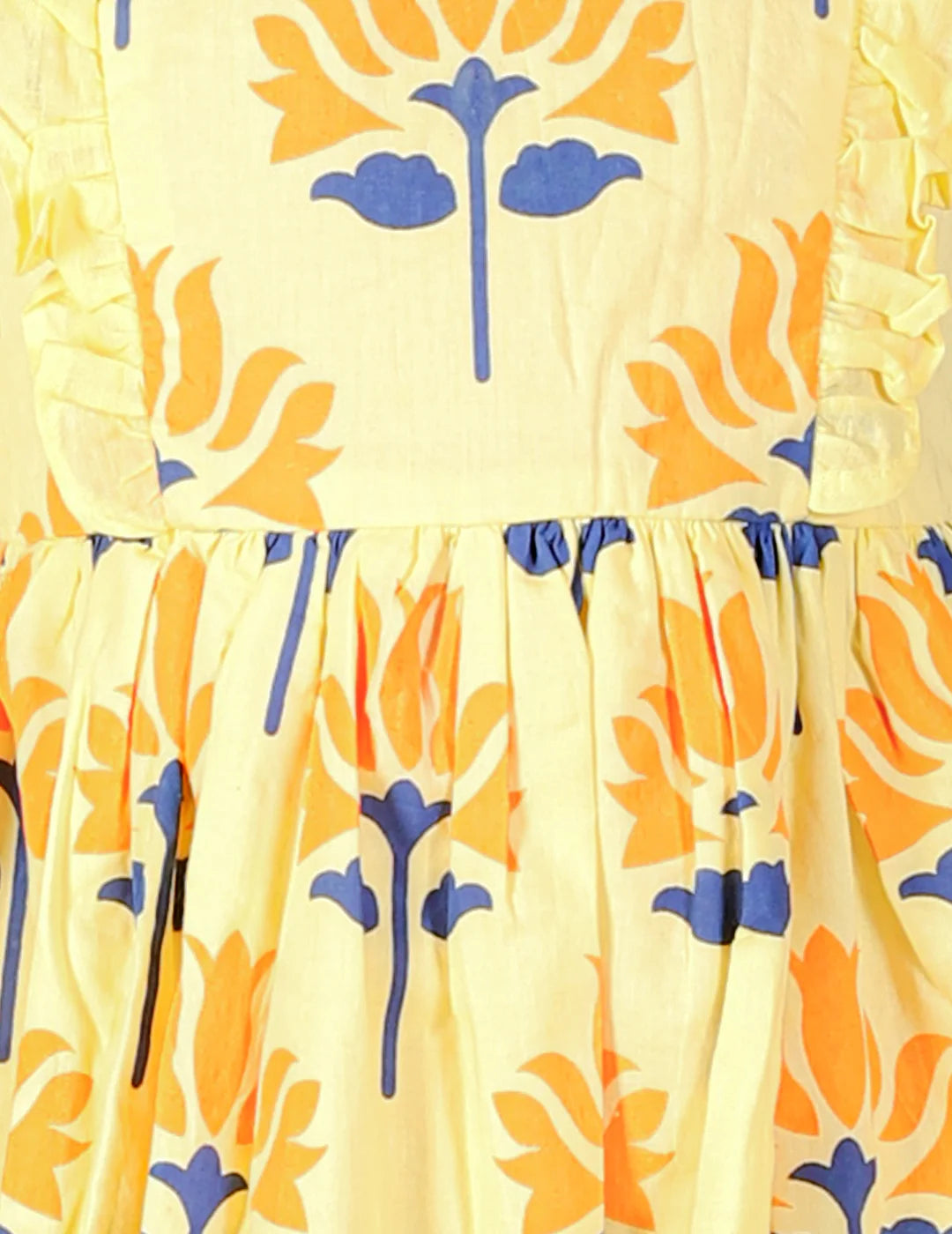 Girls floral print dress with Hakoba Lace Trim