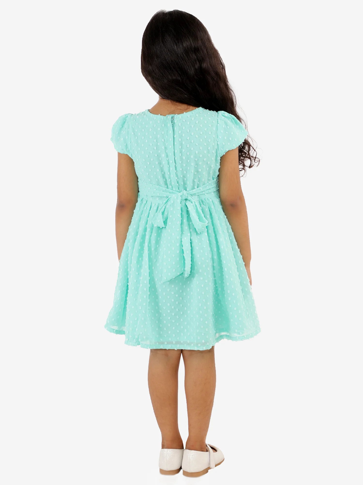 Girls georgette dobby dress with multicolor embroidery