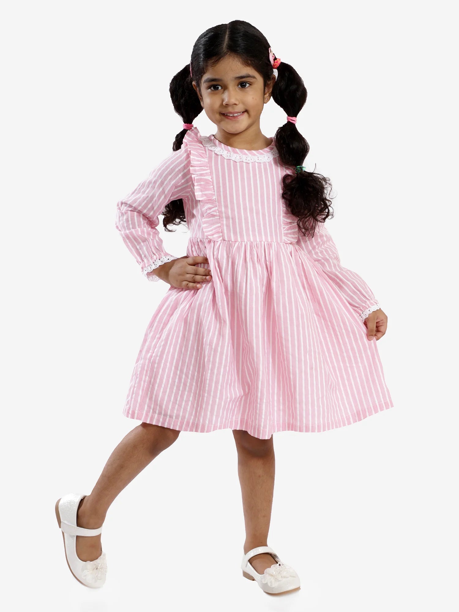 Girls cotton striper dress with neck lace