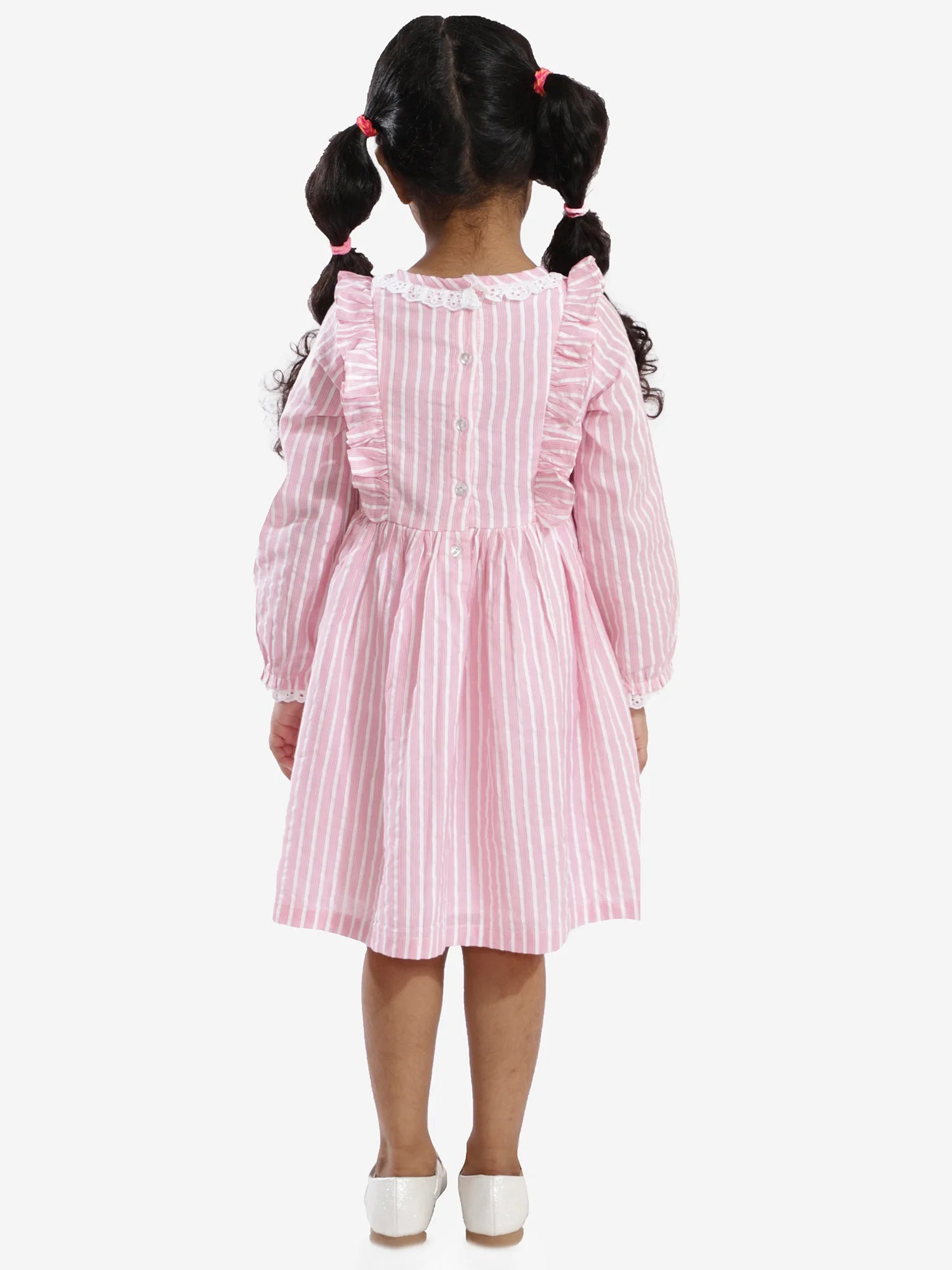Girls cotton striper dress with neck lace