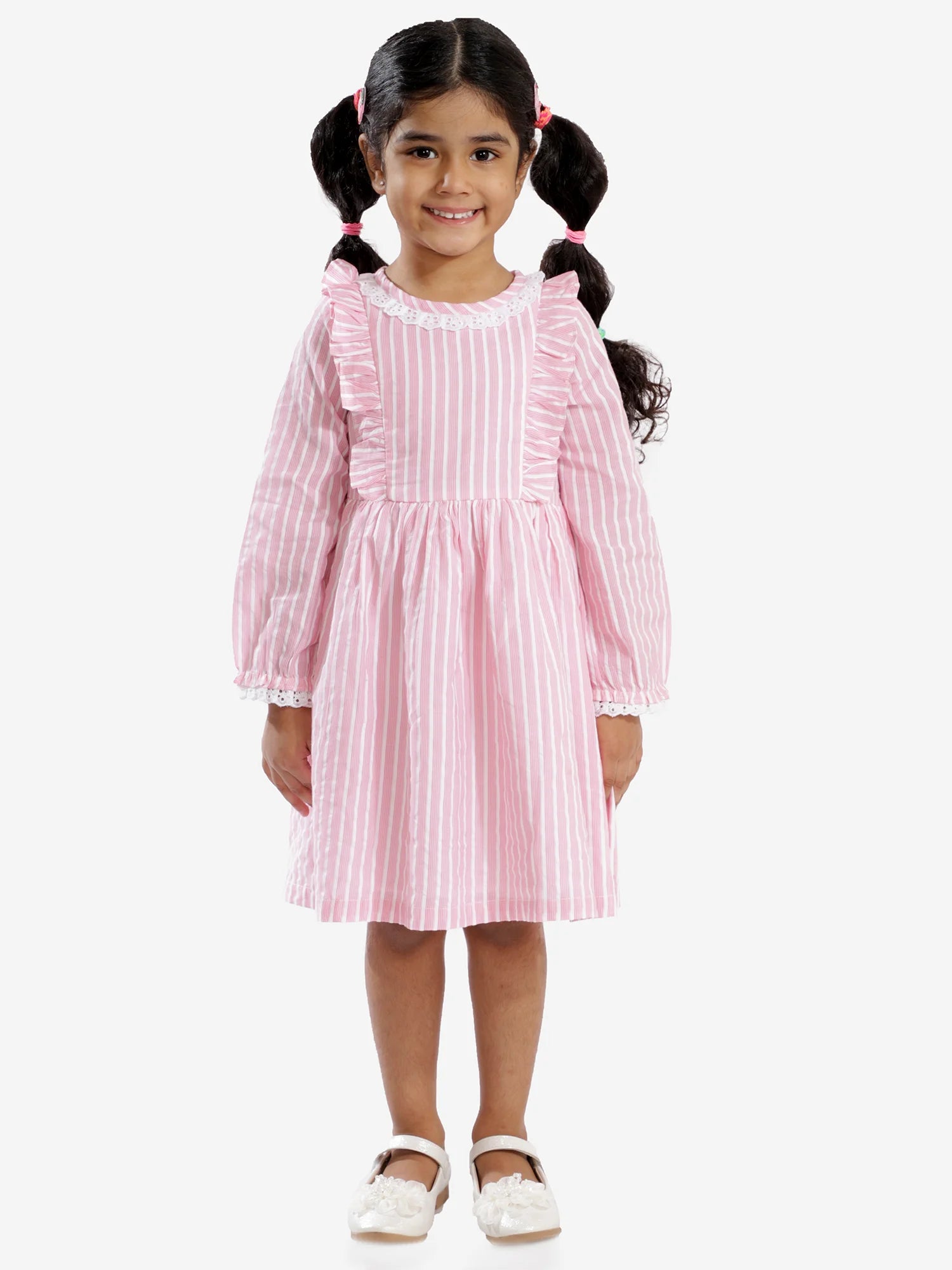 Girls cotton striper dress with neck lace