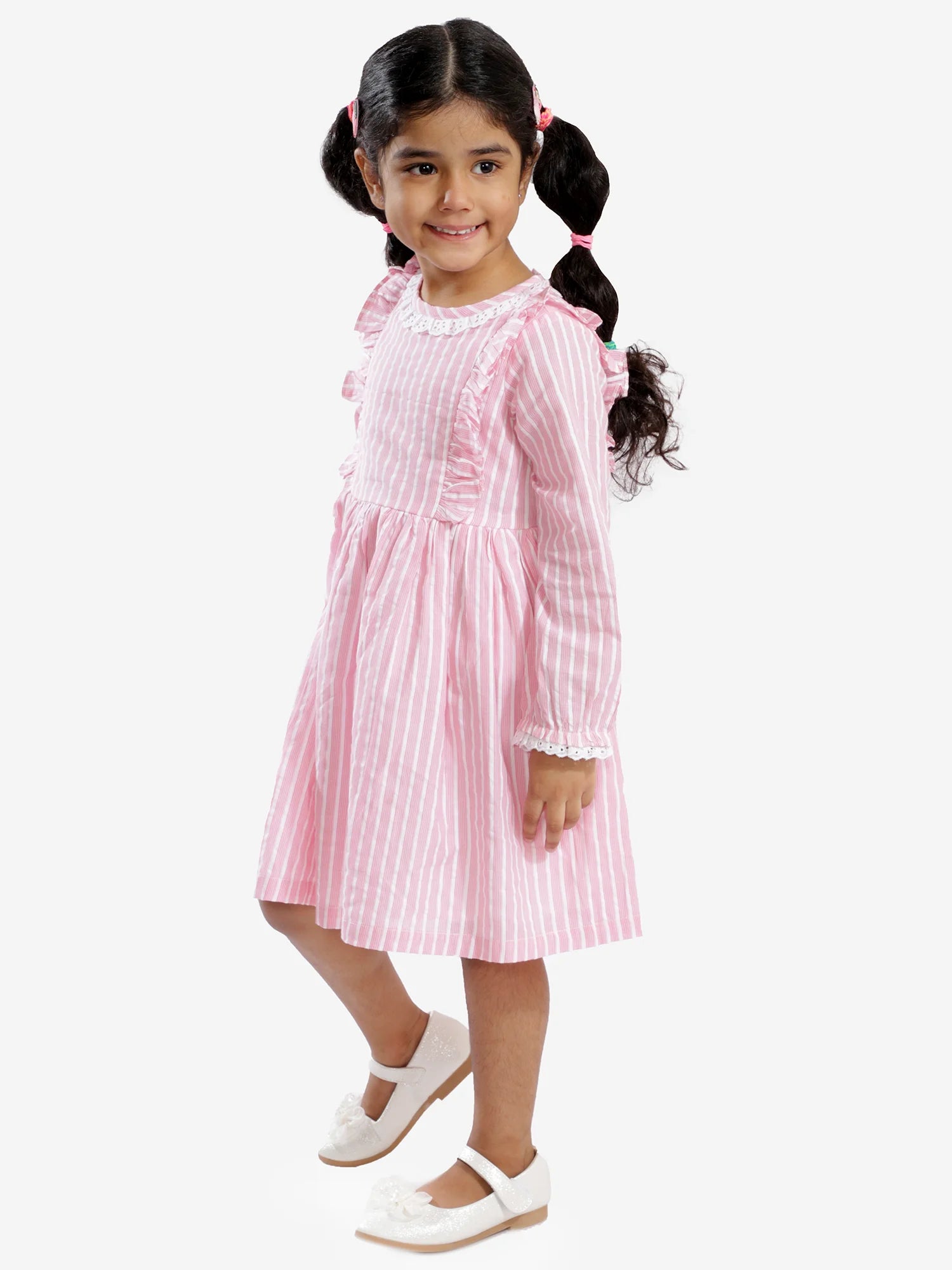 Girls cotton striper dress with neck lace