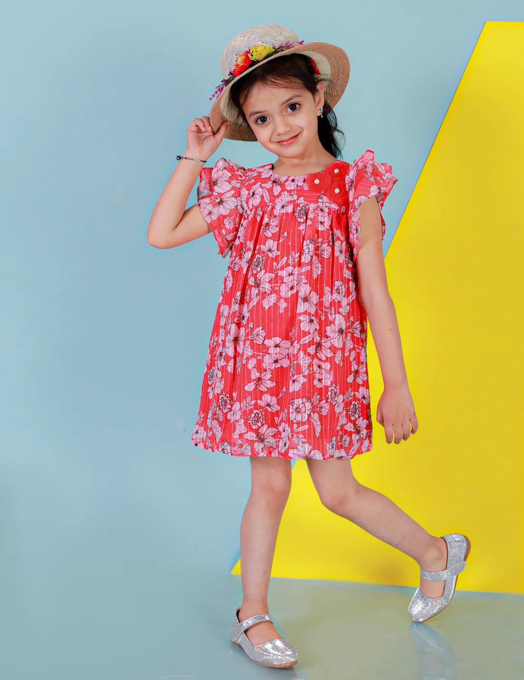 Girls printed Semi formal sequins embroidered Georgette dress