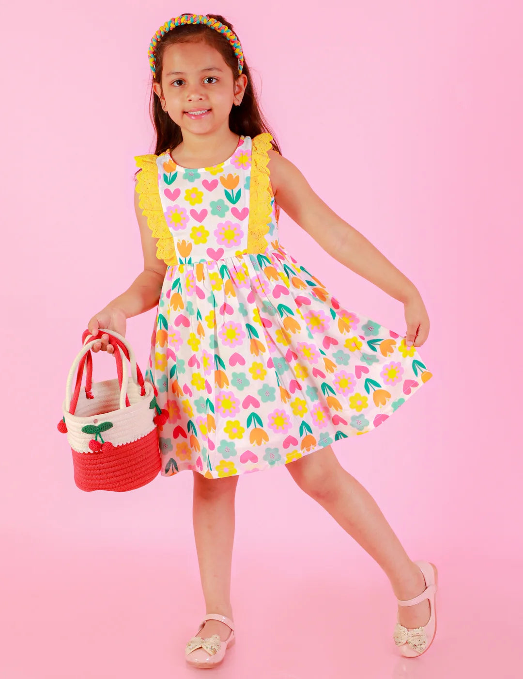 Girls Stylish printed cotton casual dress