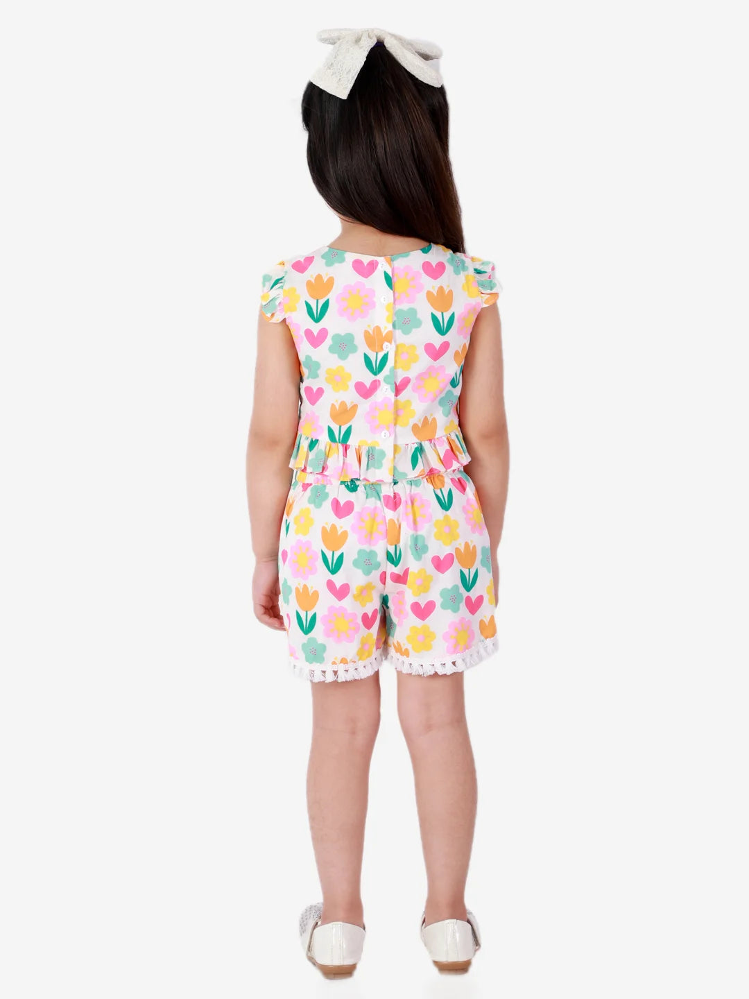 Girls printed cotton top with shorts set