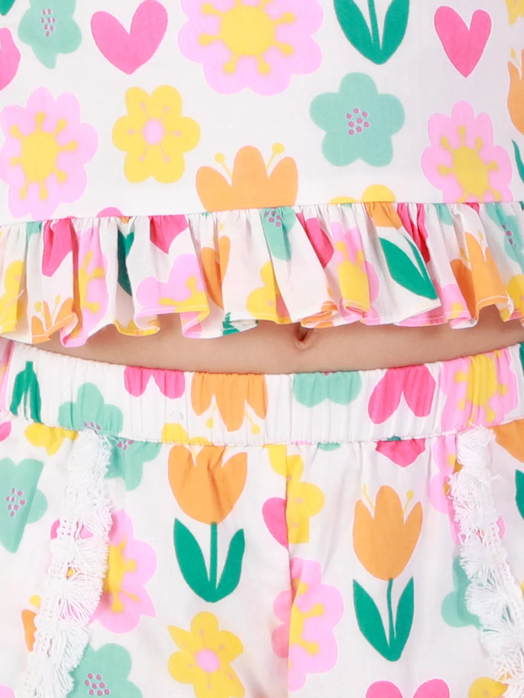 Girls printed cotton top with shorts set