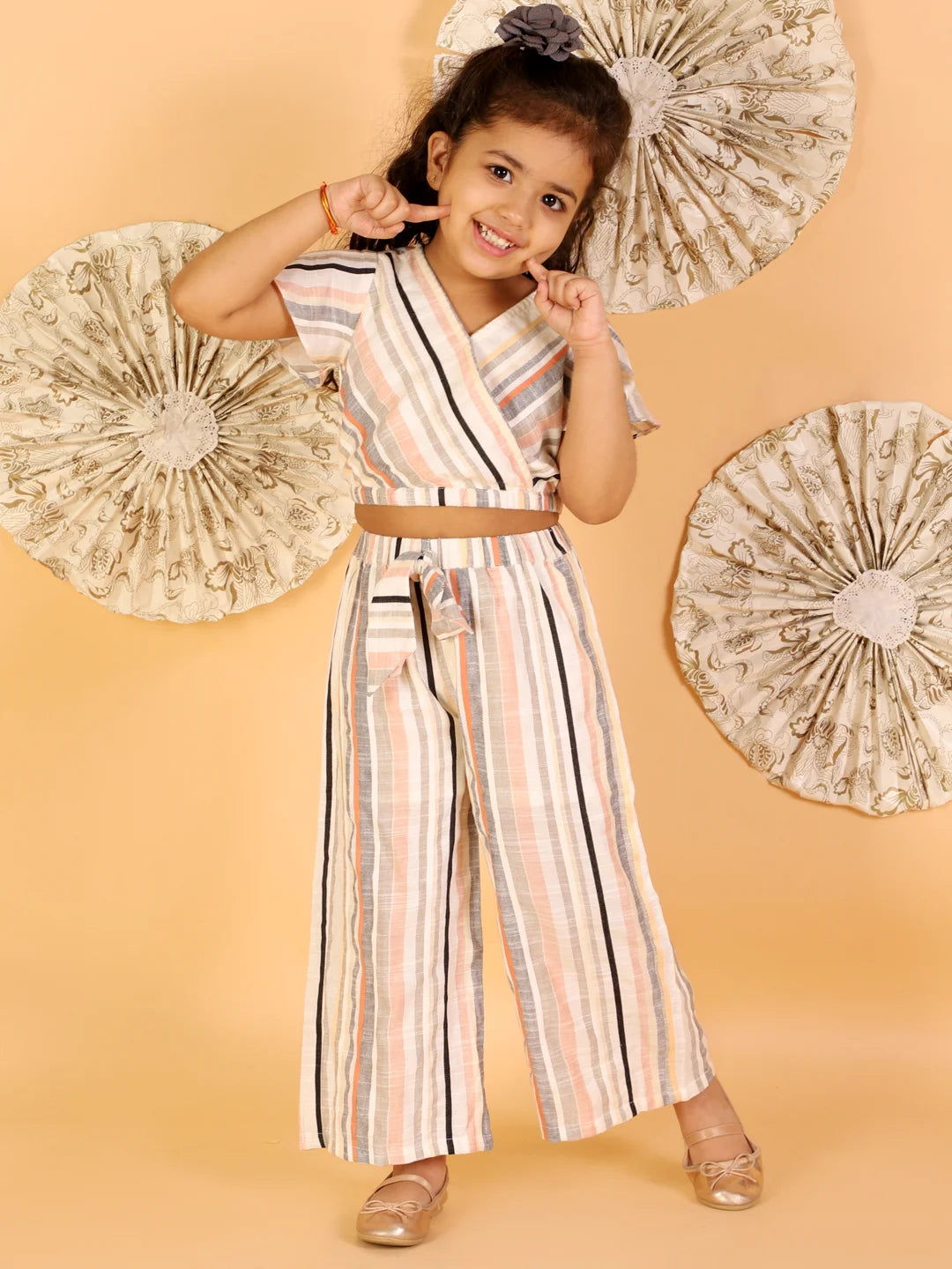 Girls Striper Crop top with pants set