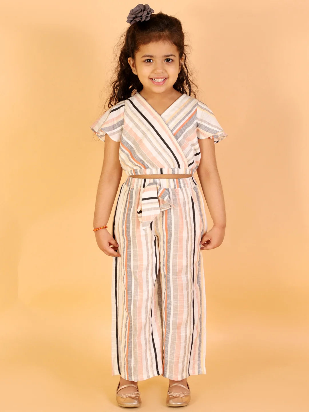 Girls Striper Crop top with pants set