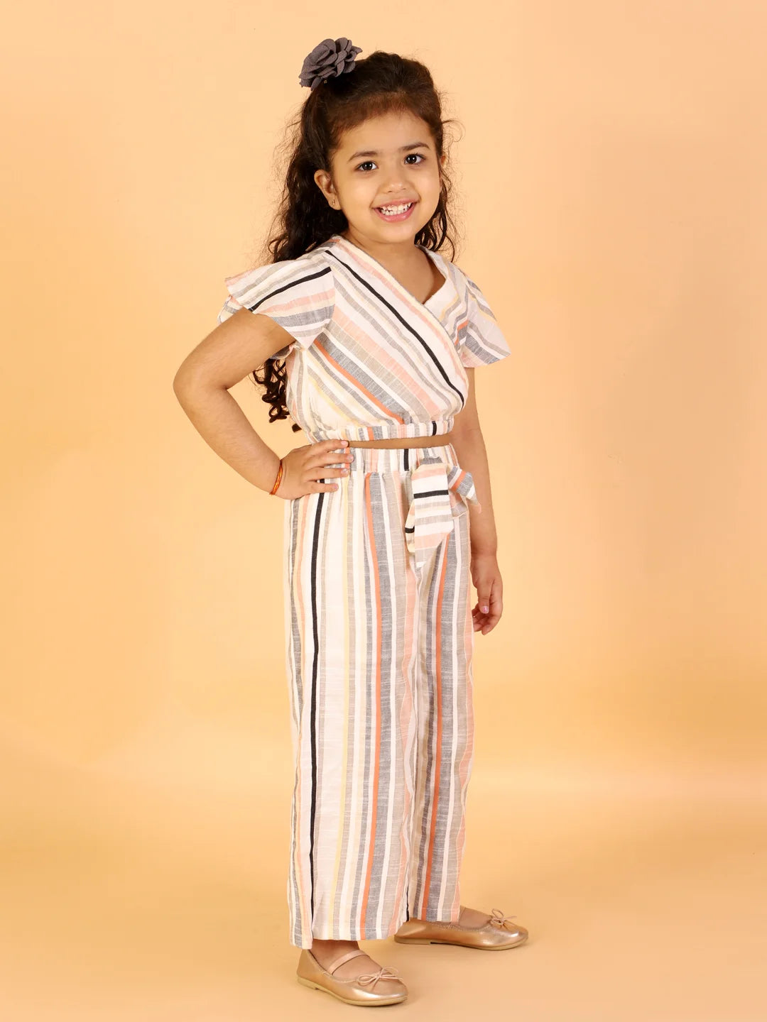 Girls Striper Crop top with pants set