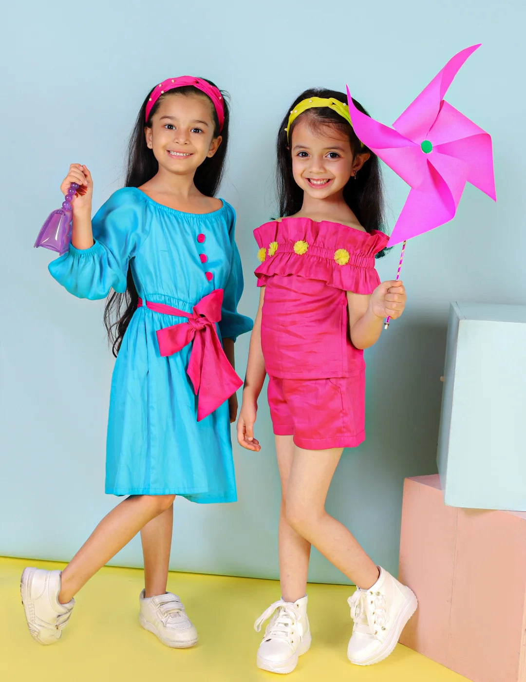 Girls Stylish and Trendy Cotton satin gathered three fourth sleeve dress