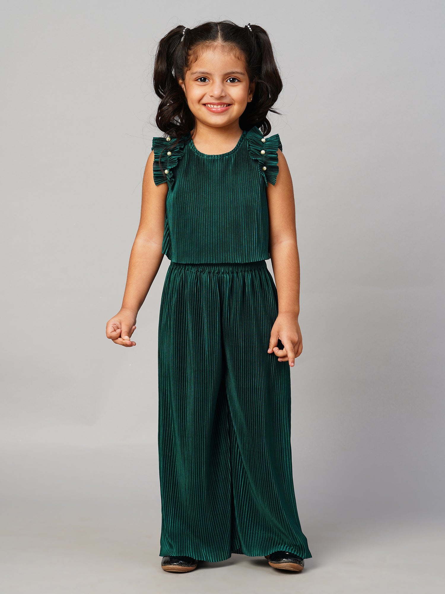 Glam up Girls Green Party Top with Pant Girls Co-ordinate set