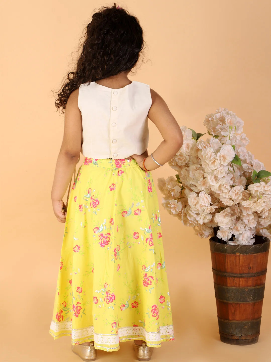 Girls stylish mirror handwork choli with printed ghaghra set