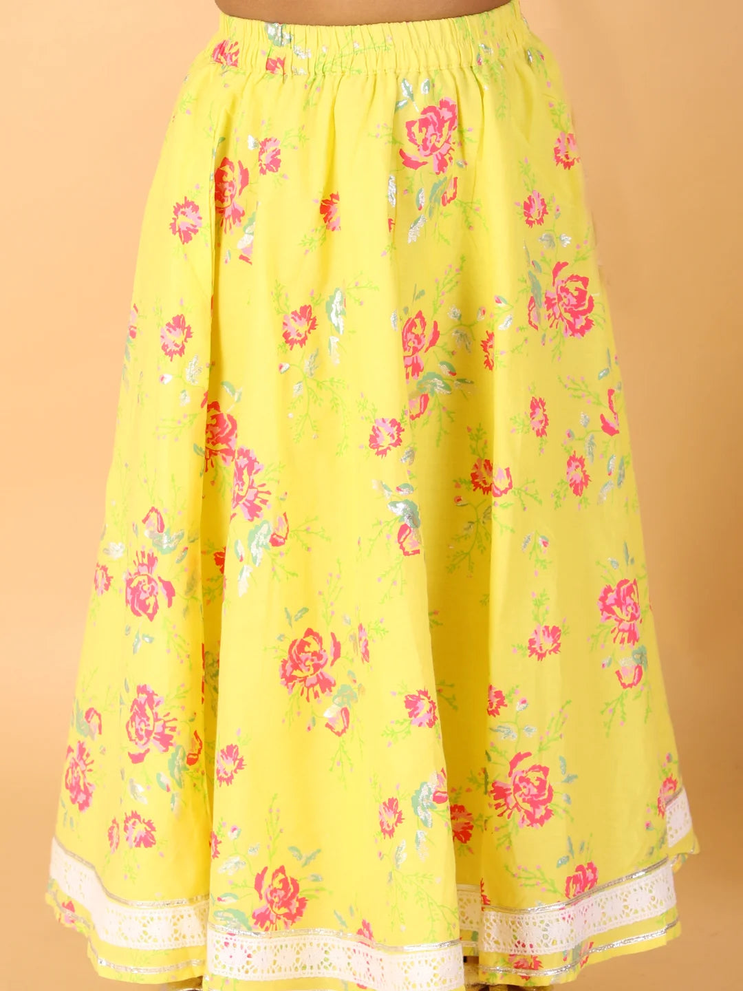 Girls stylish mirror handwork choli with printed ghaghra set