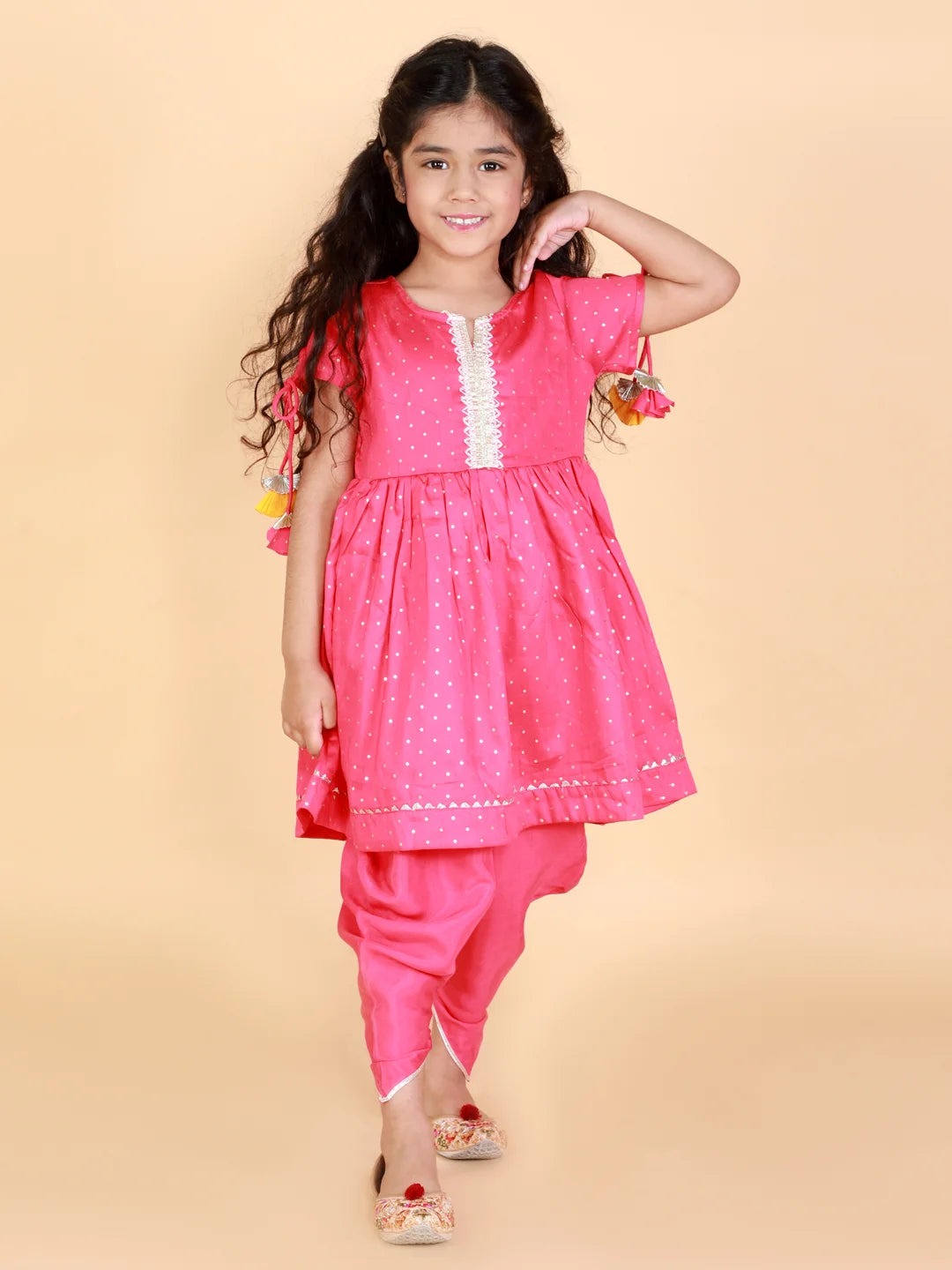 Girls polka printed kurta with dhoti set