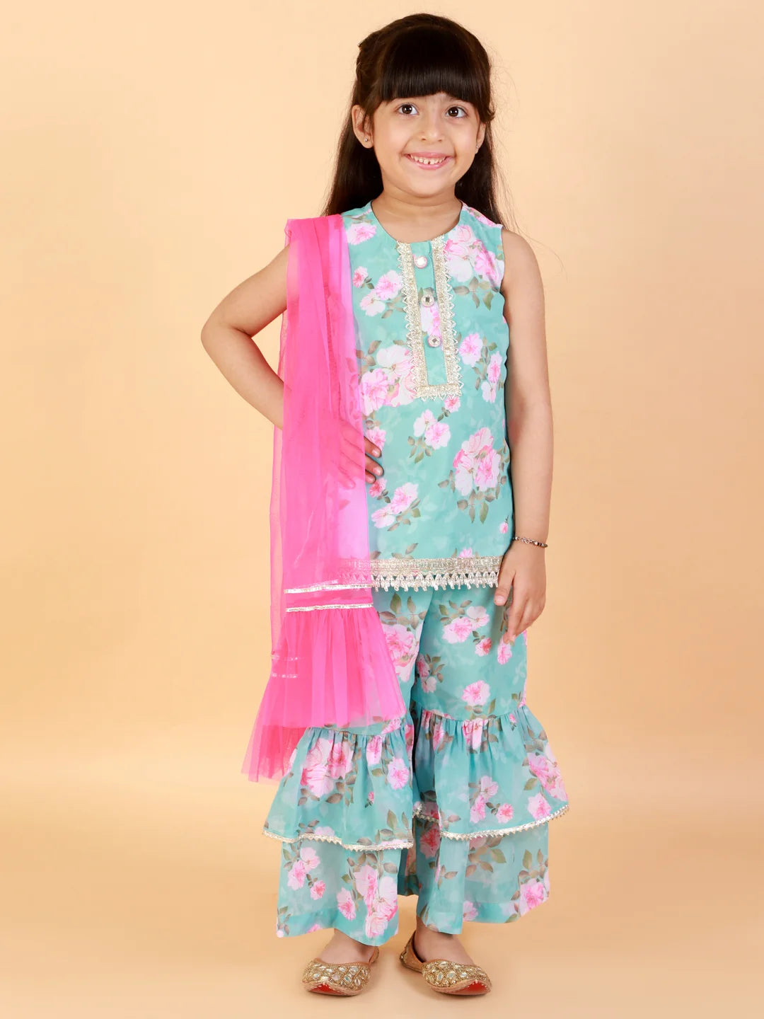 Girls Stylish printed kurta sharara with dupatta set